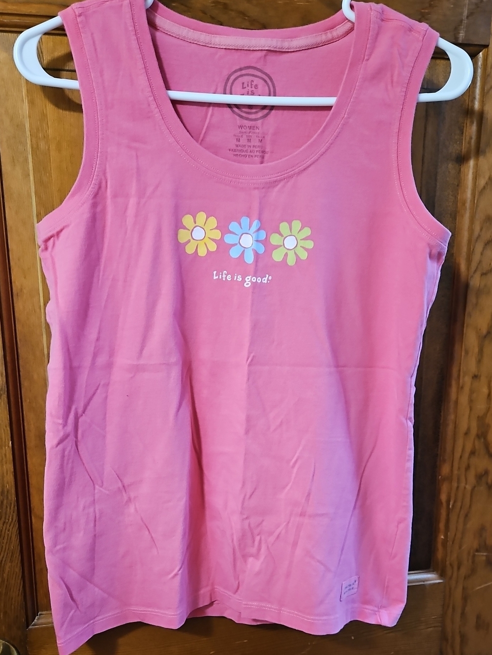 Life Is Good Pink Tank with Three Daisy Graphic